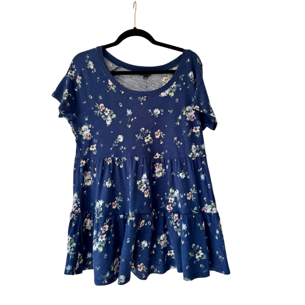 Torrid Blue Floral Babydoll Knit Top Size 00 M/L 10 Femme Cottage